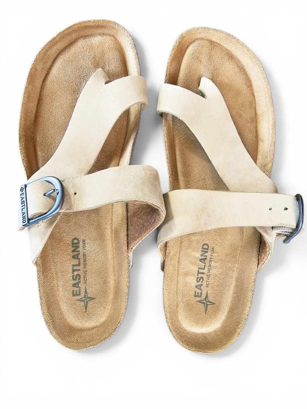 Eastland Women's Shauna Beige/Tan Suede Buckle Slide Sandals
